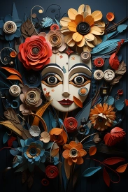 A mask made of paper flowers