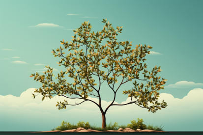 A tree with green leaves and grass
