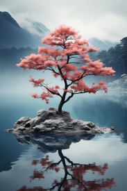 A tree on a rock in water