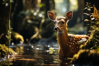a deer in a stream