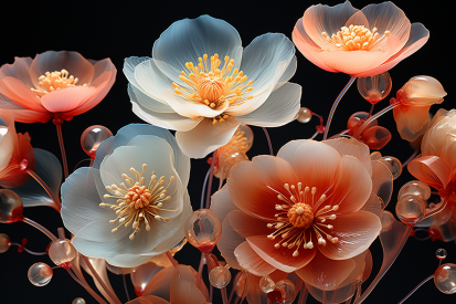 A group of flowers with bubbles