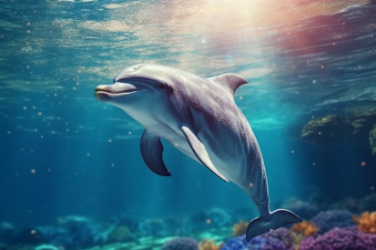 A dolphin swimming in the water