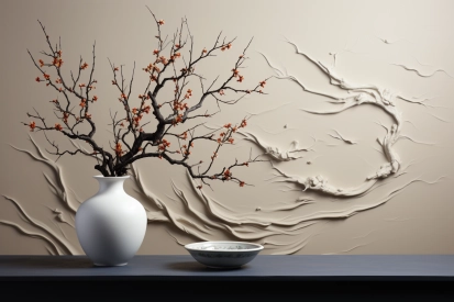 A vase with a tree branch in it