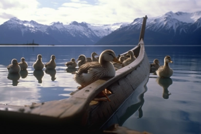 A group of ducks on a boat