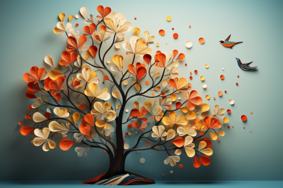 A tree with orange and yellow leaves