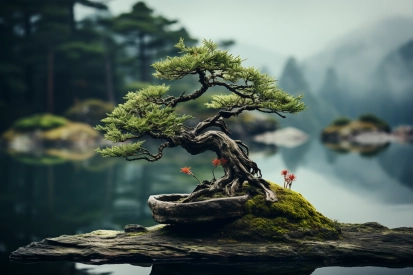 A bonsai tree on a rock