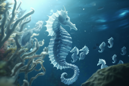 Seahorses swimming in the water