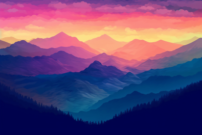 A colorful landscape of mountains