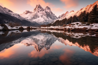 A mountain range reflected in a body of water