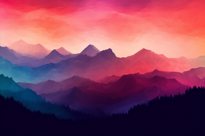 A colorful mountain range with trees