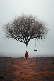 A person standing in front of a tree with a swing from it