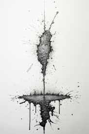 A black and white drawing of a liquid splatter