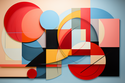 A colorful art piece with circles and squares