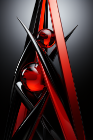 A close up of a red and black design
