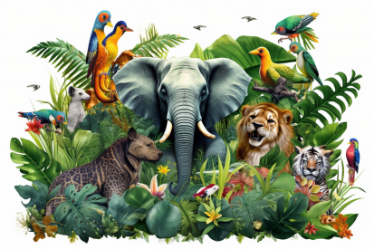 A group of animals in the jungle