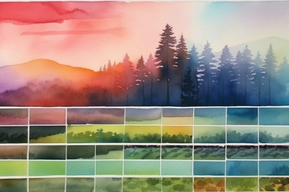 A watercolor painting of a forest