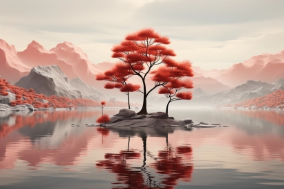 a tree on an island in water