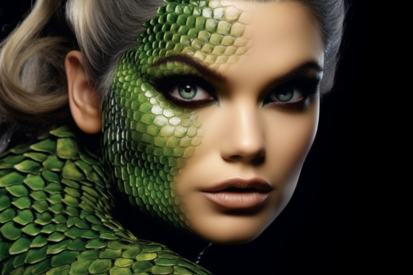 A woman with a snake skin on her face