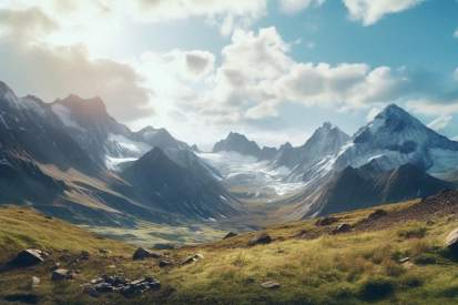 A mountain range with snow on the top