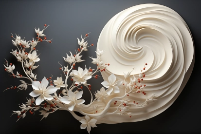 A white sculpture with flowers and red berries