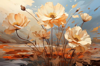 A painting of flowers in a field