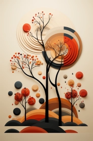 A tree with orange and black circles and circles