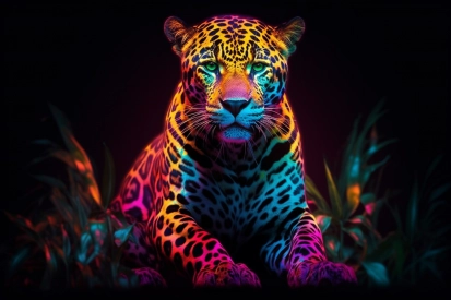 A colorful leopard with black background
