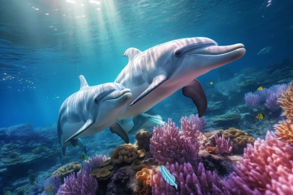 Dolphins swimming under water