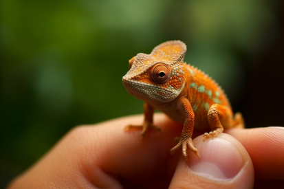 A person holding a lizard