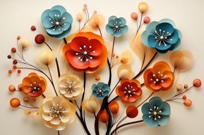A colorful paper flowers on a white background