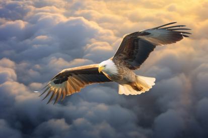 A bald eagle flying in the sky