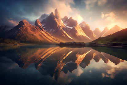 A mountain range reflected in water
