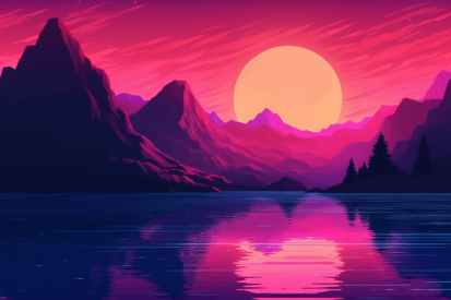 A sunset over a lake