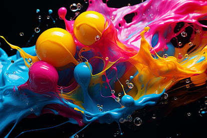 A colorful paint splashing around balls