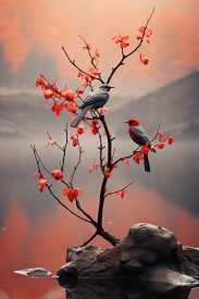 Two birds on a tree branch