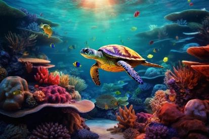 A sea turtle swimming in the ocean