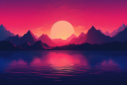 A sunset over a lake