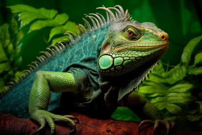 A green iguana on a branch
