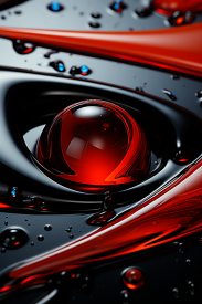 A red and black object with water drops