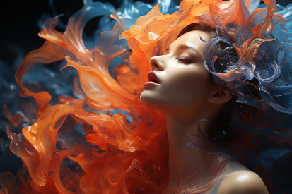 A woman with orange and blue hair