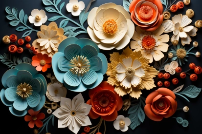 A group of paper flowers