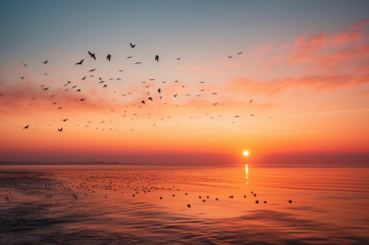 A group of birds flying over water