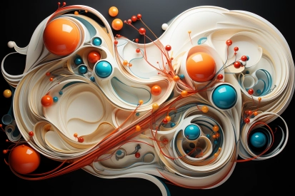 A white and orange swirls with blue balls