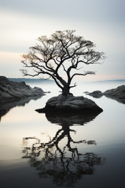 A tree on a rock in water