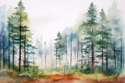 Watercolor of a forest of trees