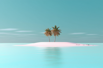 A small island with palm trees in the middle of the water