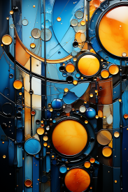A colorful stained glass with circles and lines