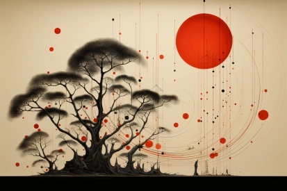 A tree with red circles and lines