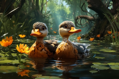 two ducks in a pond