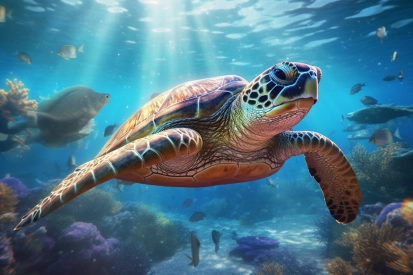 A sea turtle swimming in the water